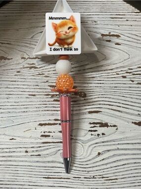 Hand Crafted Pink and Orange Cat Charm Bead Pen
